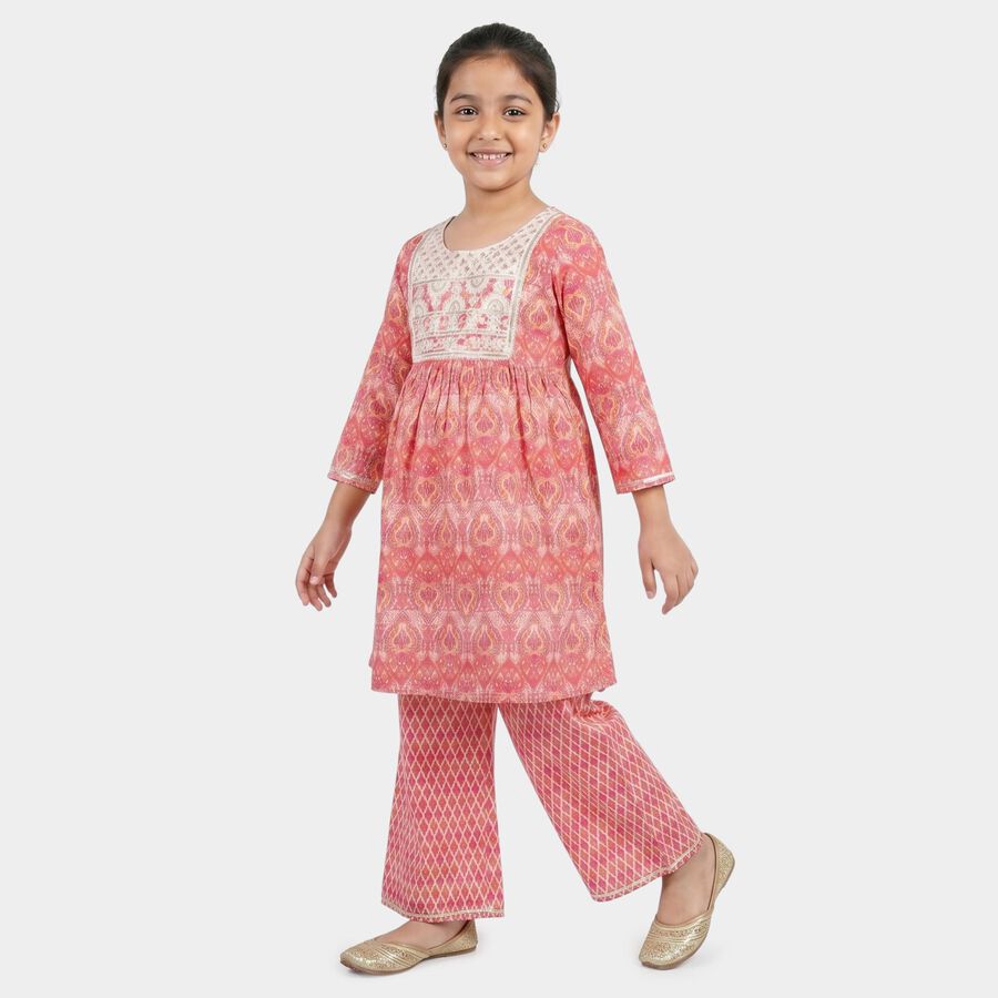 Girls Fuchsia Round Neck Fusion Set Upper and Bottom Set, Fuchsia, large