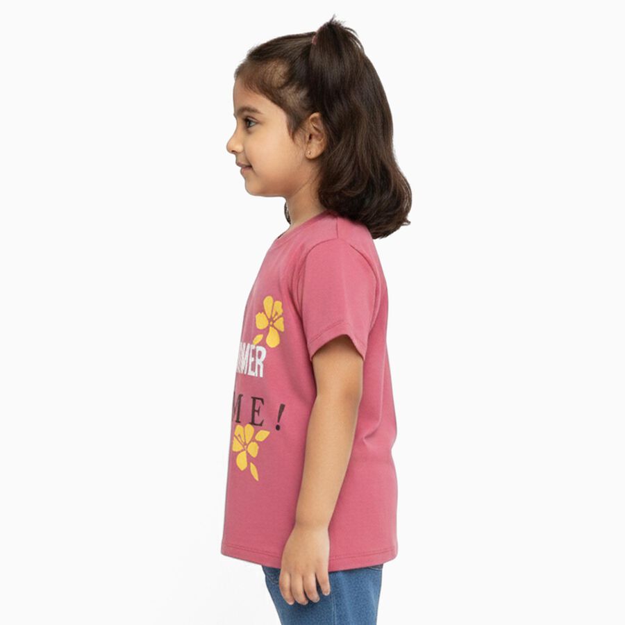 Girls Pink Cotton Round Neck Casual T-Shirt, गुलाबी, large image number null