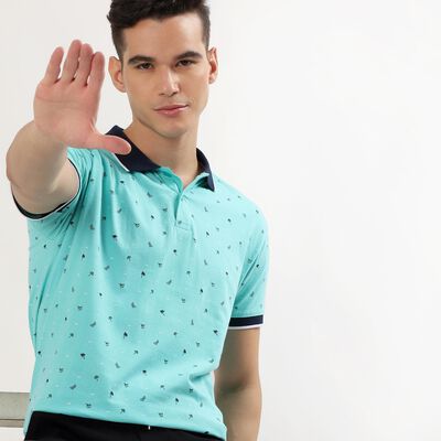 Men's Light Mint Green Cotton Polo Collar Casual T-Shirt