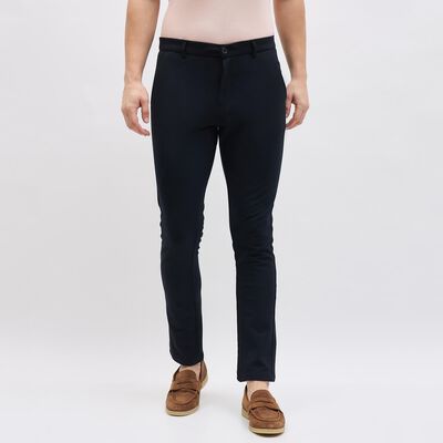 Men's Jet Black Slim Fit Flat-Front Trousers