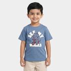 Boys Blue Cotton Round Neck Regular Boys T-Shirt, मध्यम नीला, small