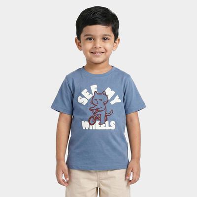 Boys Blue Cotton Round Neck Regular Boys T-Shirt