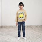 Boys' Beige Crew Neck Graphic Print Sweatshirt, गहरा पीला, small