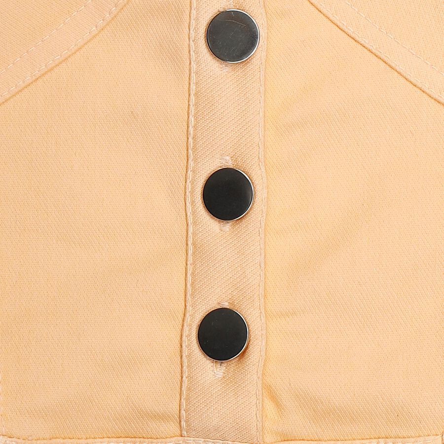 Girls' Peach A-Line Belted Shirt Collar Frock, पीच, large