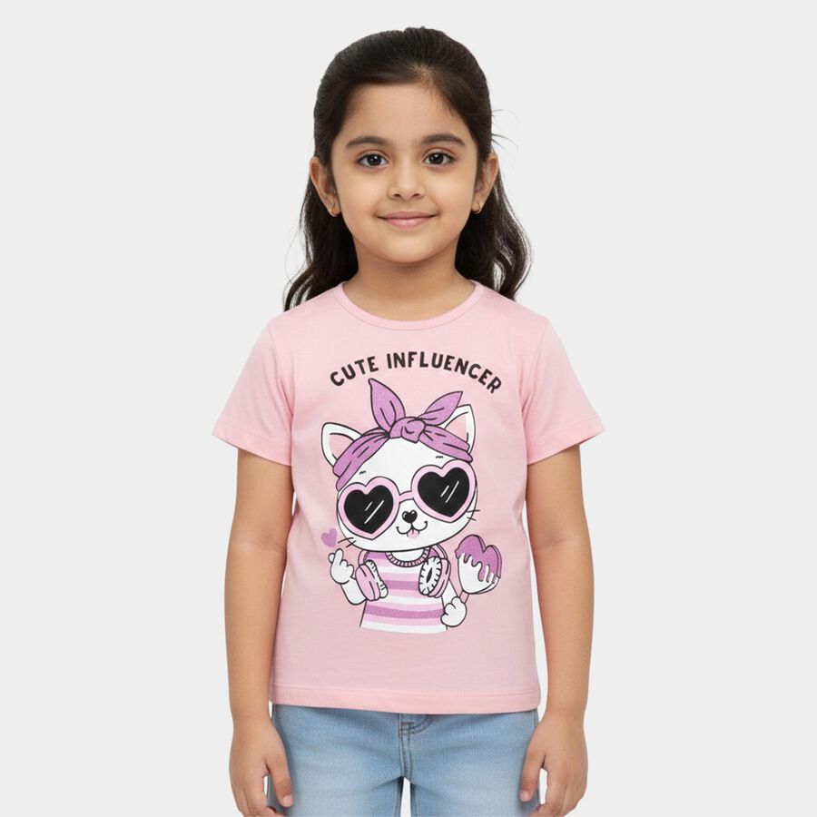 Girls' T-Shirt, हल्का गुलाबी, large