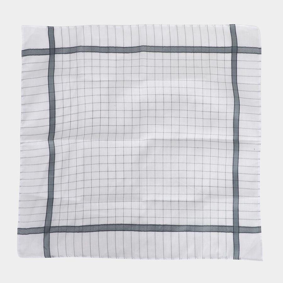 Men's White Striped and Checked Pack of 3 Handkerchief, हल्का ग्रे, large