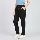 Women Black Straight Fit Drawstring Waist Track Pants, Black, small