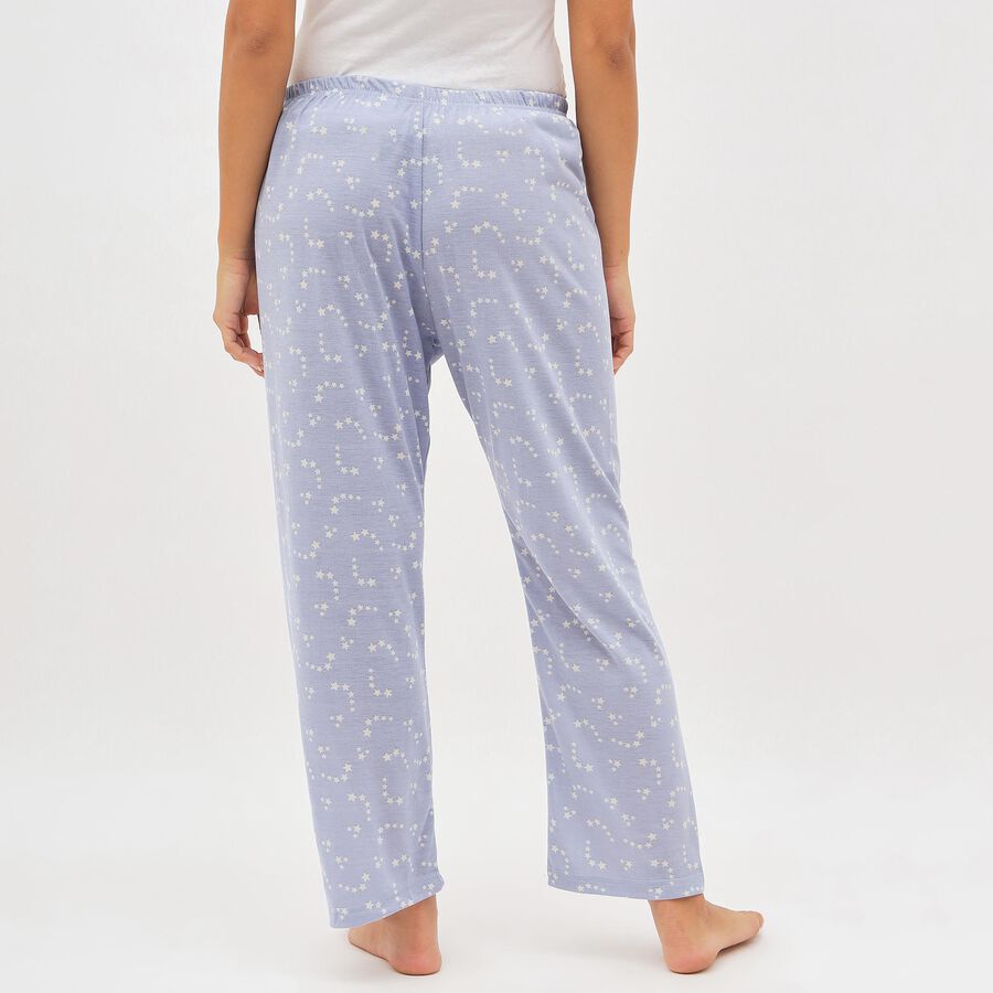 Women's Soft Lavender Blue Relaxed Fit Star Printed Full-Length Pyjama, Light Blue, large image number null