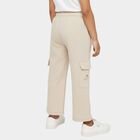 Girls' Light Beige Relaxed Fit Embroidered Cargo Jeans, Beige, small