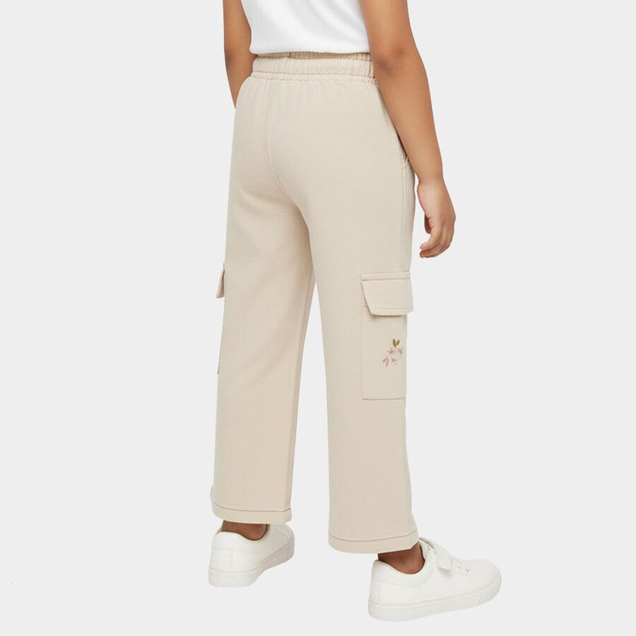 Girls' Light Beige Relaxed Fit Embroidered Cargo Jeans, Beige, large