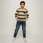 Boys Beige Crew Neck Casual Striped T-Shirt, गहरा पीला, small image number null