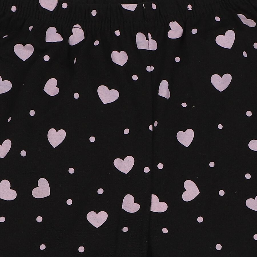 Girls Black Straight Fit Heart Printed Pyjama, काला, large