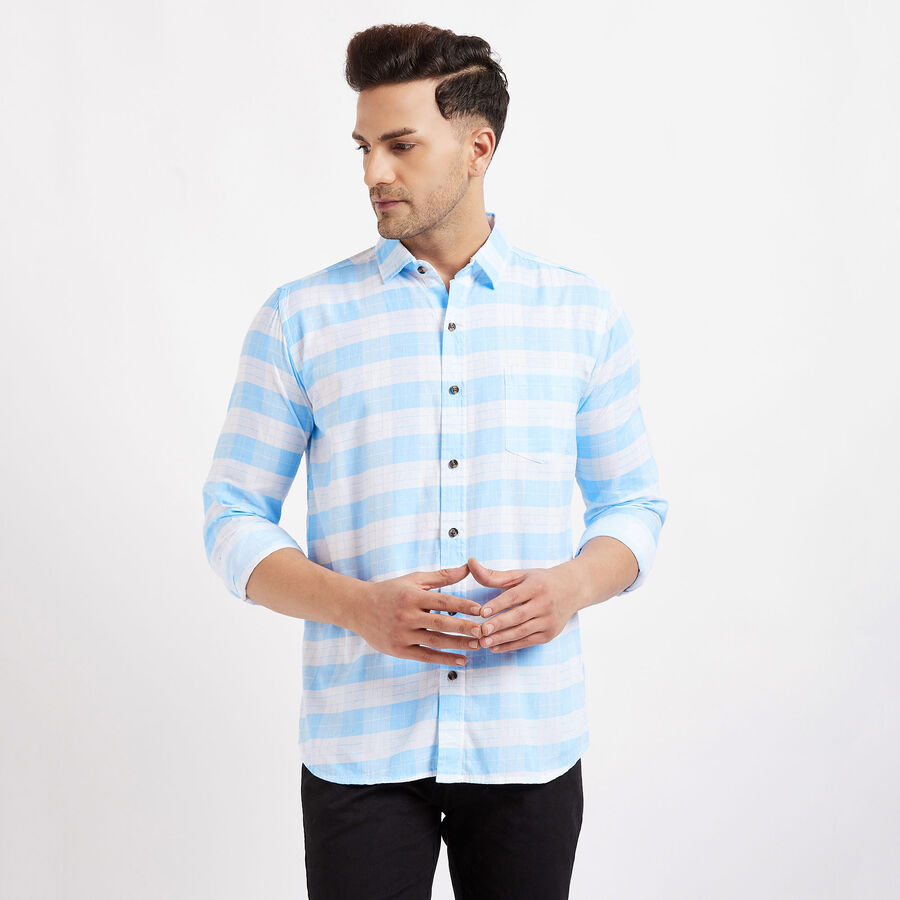 Cotton Checks Casual Shirt, Light Blue, large image number null