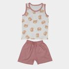 Infant Girl Pink Cotton Sleeveless Bear Print Shorts Set, Light Pink, small