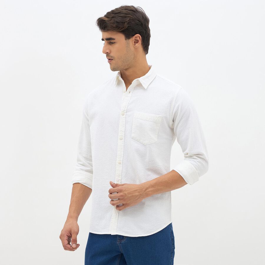 Men's Eggshell White Cotton Classic Collar Casual Shirt, Off White, large image number null