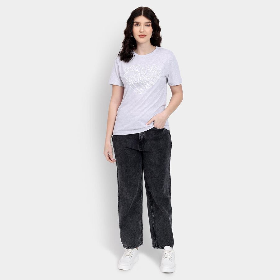 Ladies' Round Neck T-Shirt , मिश्रित मध्यम ग्रे, large
