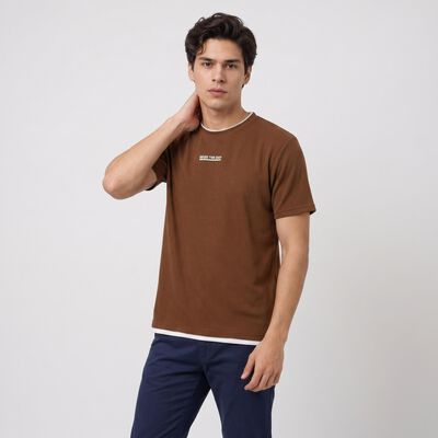 Men's Brown Round Neck Graphic Print Regular T-Shirt