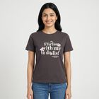 Women Dark Grey Round Neck Regular T-Shirt, Dark Grey, small