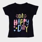 Girls' Navy Blue Cotton Round Neck Printed T-Shirt, Navy Blue, small