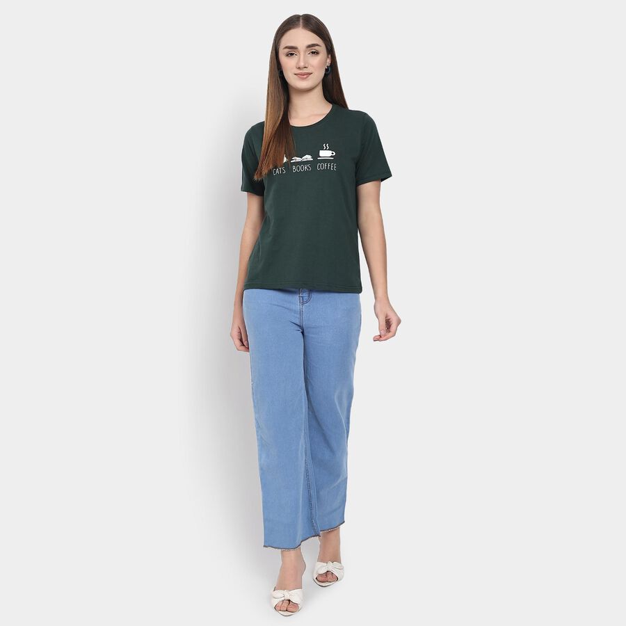 Ladies' Round Neck T-Shirt , गहरा हरा, large image number null