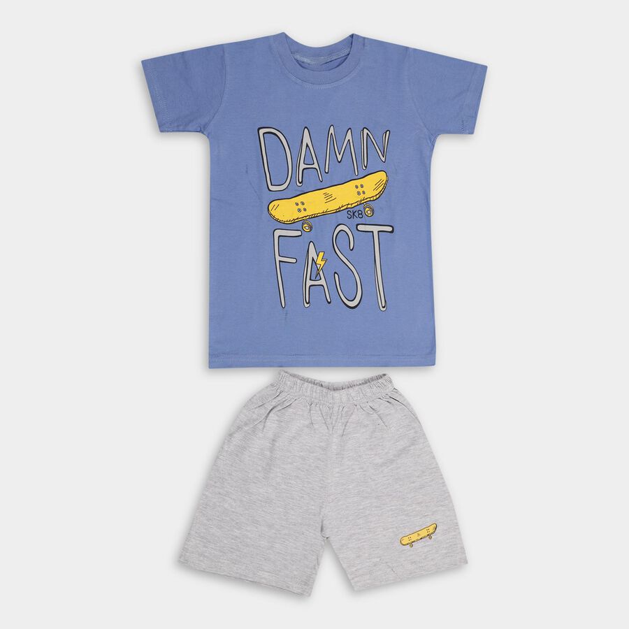 Boys' 100% Cotton Knit Baba Suit , मध्यम नीला, large image number null