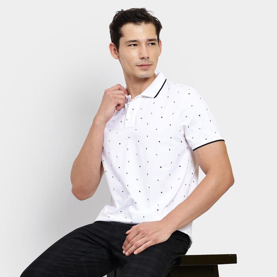 Men's Collared Half Sleeves T-Shirt, White, large image number null