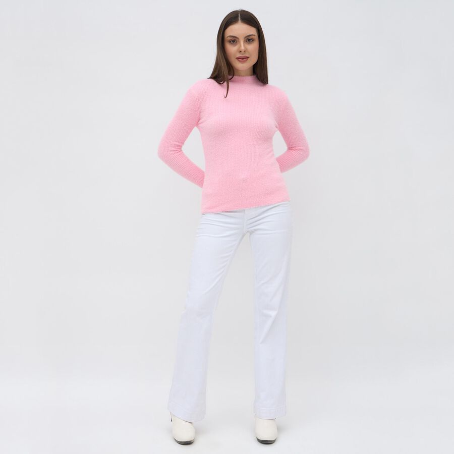 Women's Light Pink Crew Neck Slim Fit Pullover, हल्का गुलाबी, large image number null