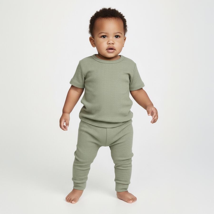 Infants Light Sage Green Round Neck Casual Thermal, Light Green, large image number null