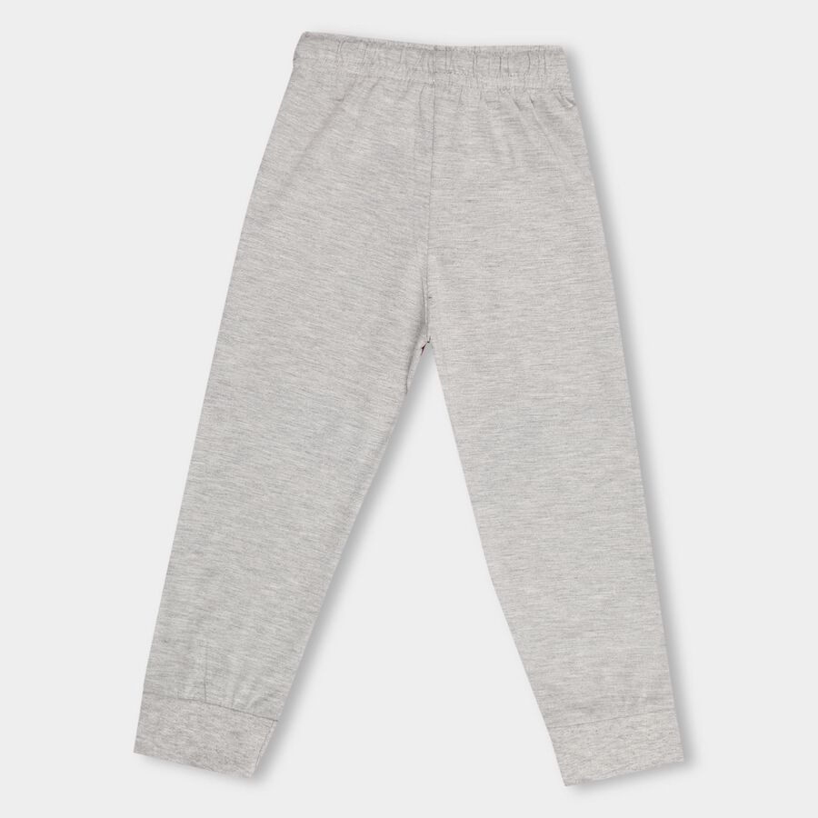 Boys' Deep Red And Light Grey Regular Fit Cut And Sew Pyjama, Melange Light Grey, large image number null