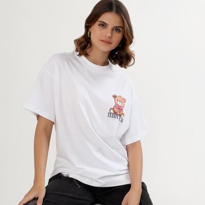 Women's White Cotton Round Neck Casual T-Shirt