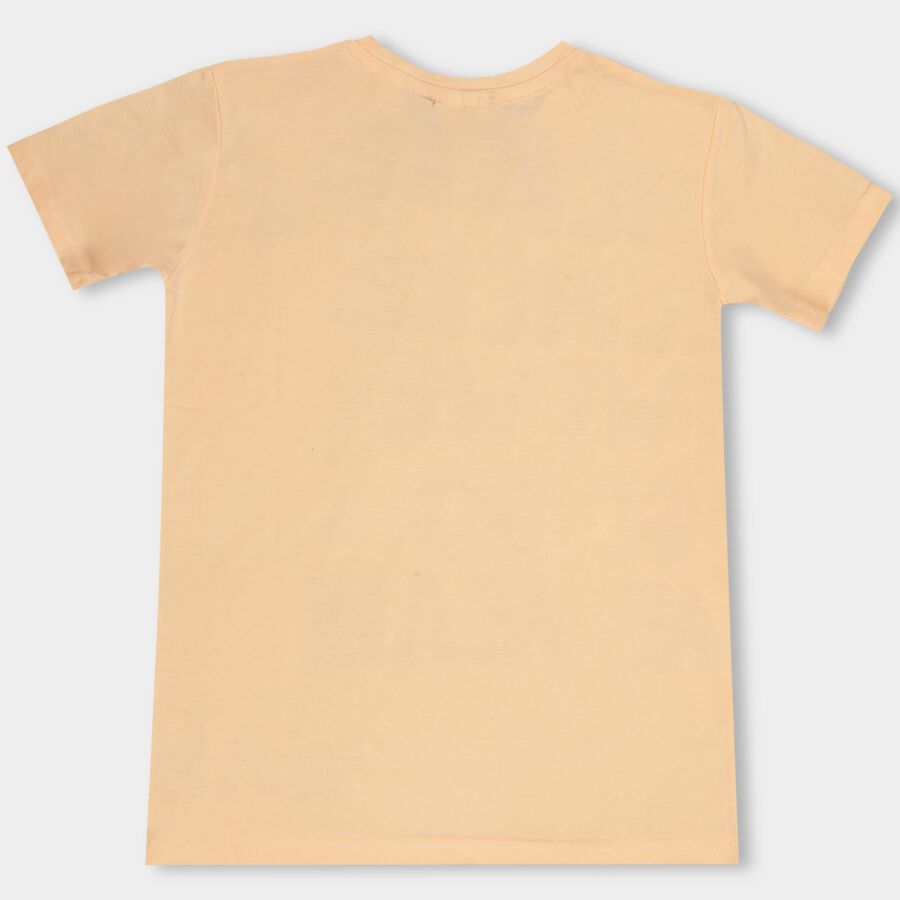 Boys' Light Peach Round Neck Casual T-Shirt, Peach, large image number null