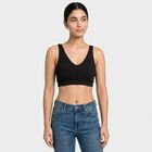 Women's Black V-Neck Sports Bra, काला, small