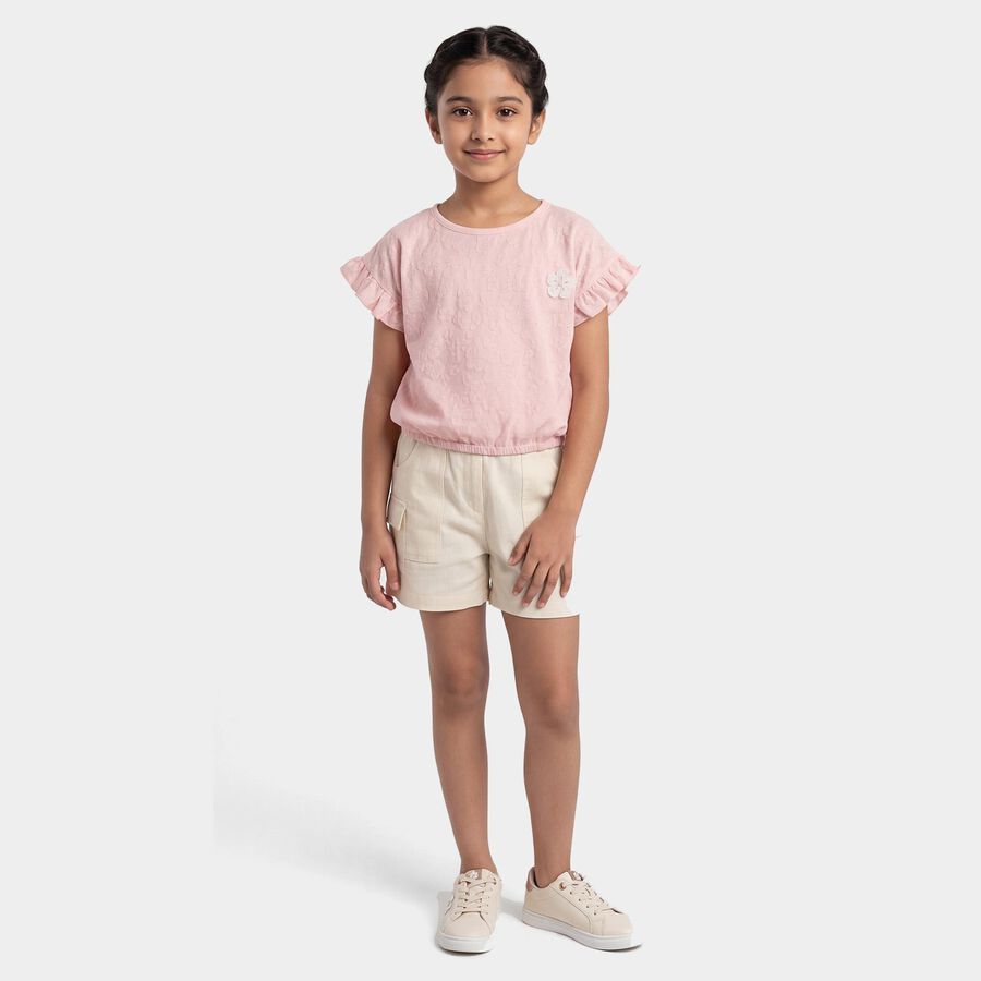 Girls Pink Round Neck Casual T-Shirt, Light Pink, large
