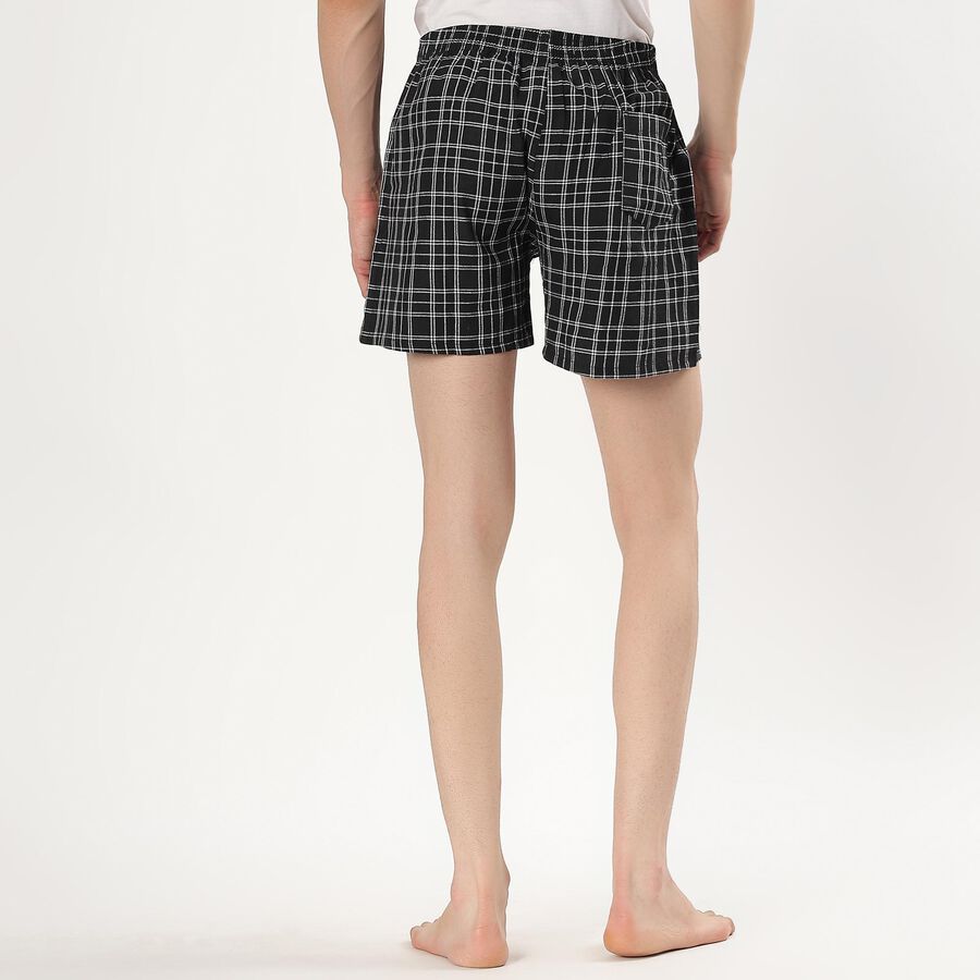 Men's Dark Charcoal Black Checked Elastic Waist Boxers, Black, large image number null