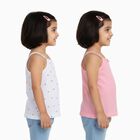 Girls' Pink and White Cotton Square Neck Sleeveless Vest, Pink, small image number null