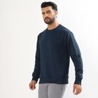 Men's Deep Navy Blue Crew Neck Textured Sweatshirt, Teal Blue, small image number null