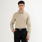 Men's Light Beige Classic Formal Shirt, गहरा पीला, small