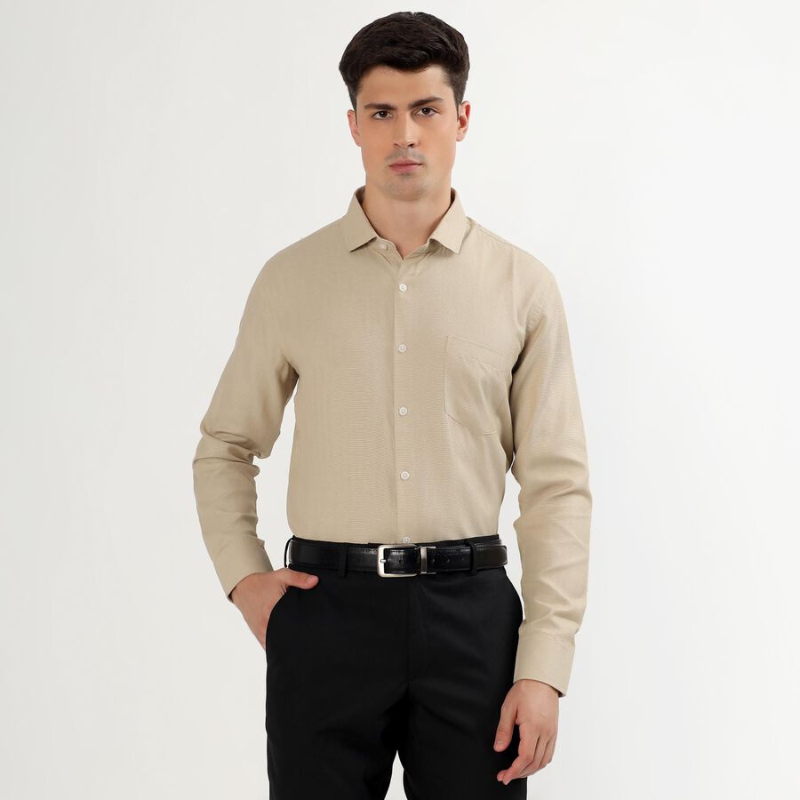Men's Light Beige Classic Formal Shirt, गहरा पीला, large