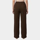 Women's Brown Regular Fit Ribbed Lettuce Hem Pyjama, भूरा, small