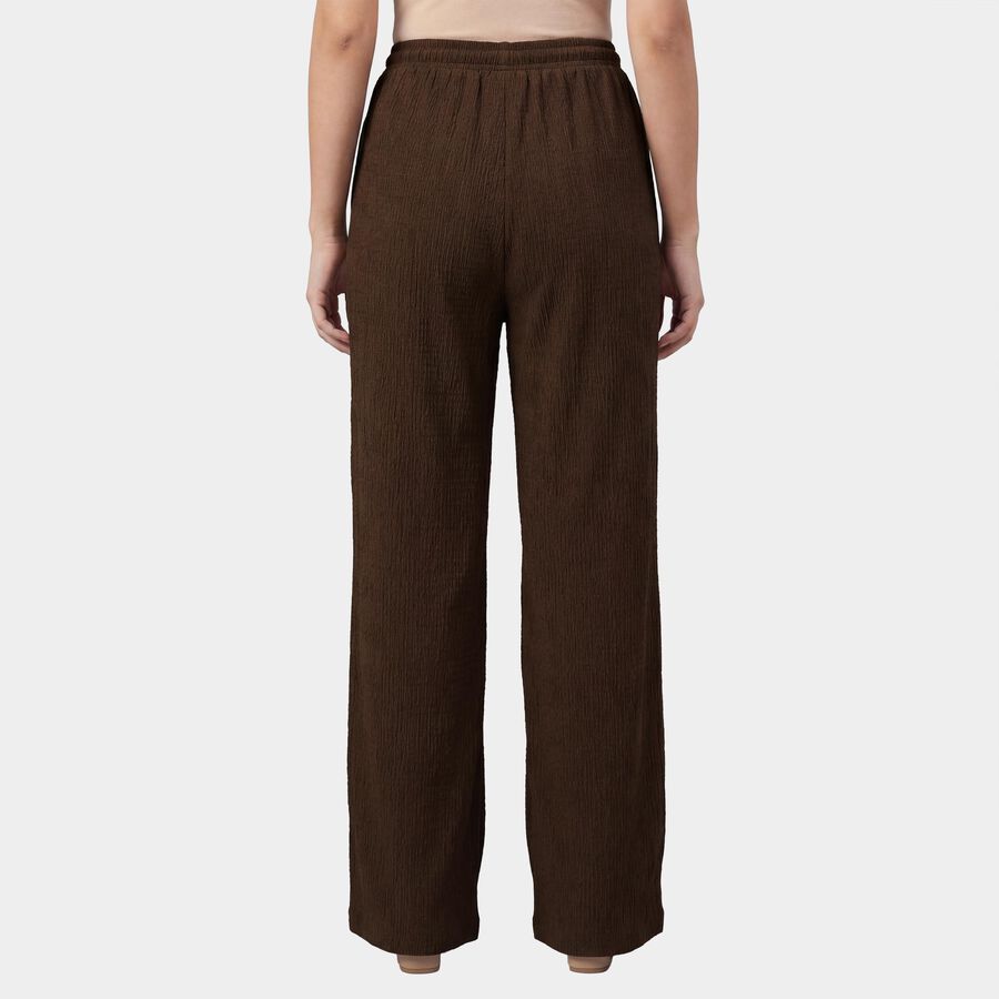 Women's Brown Regular Fit Ribbed Lettuce Hem Pyjama, भूरा, large