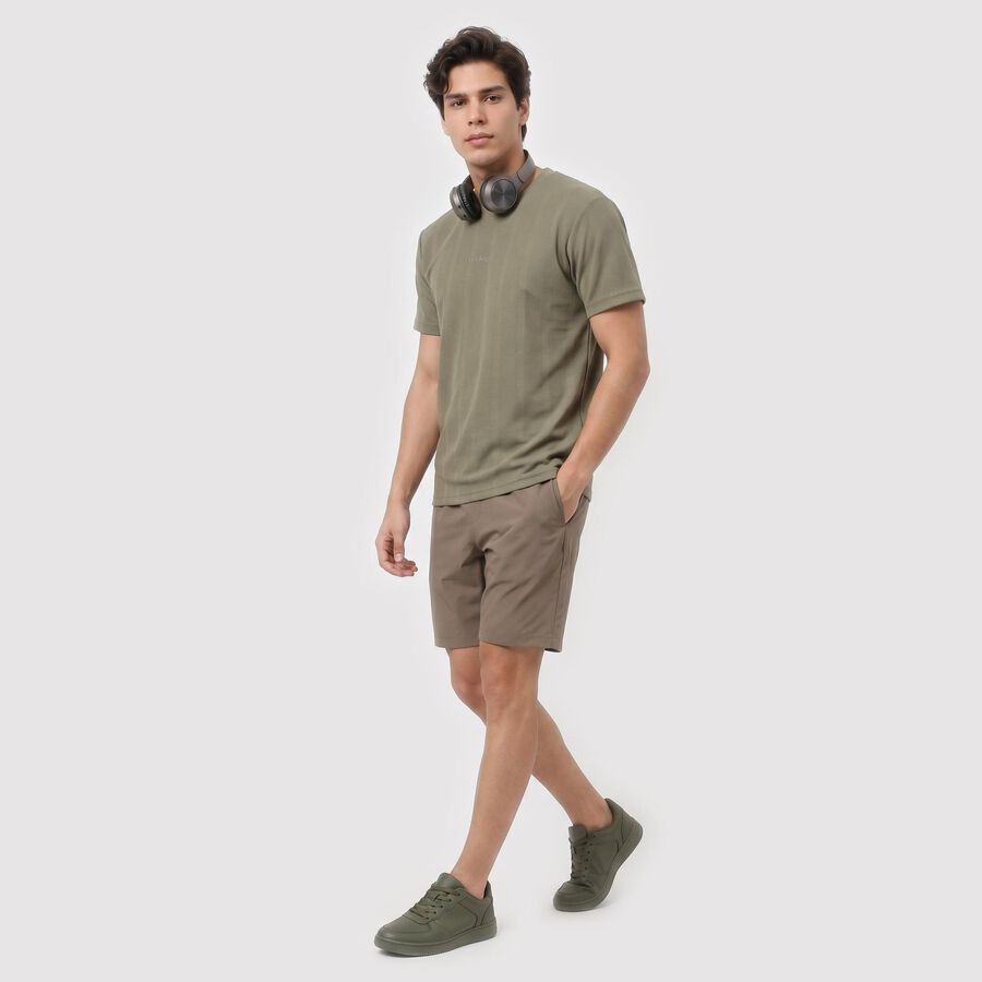 Men's Olive Green Round Neck Regular T-Shirt, Olive, large