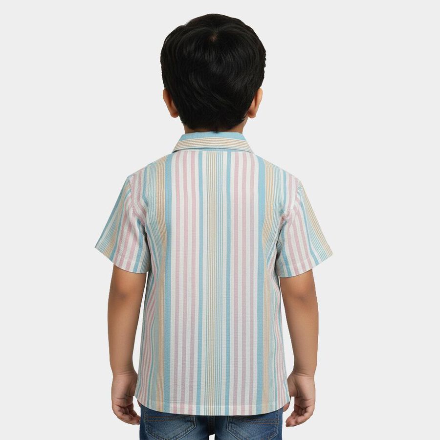 Boys Pink Cotton Half Sleeve Collared Casual Shirt, Pink, large