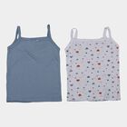 Girls Blue and White Cotton Square Neck Casual Vest, Light Blue, small