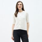 Women's Off-White Cotton Round Neck Casual Top, ऑफ व्हाइट, small