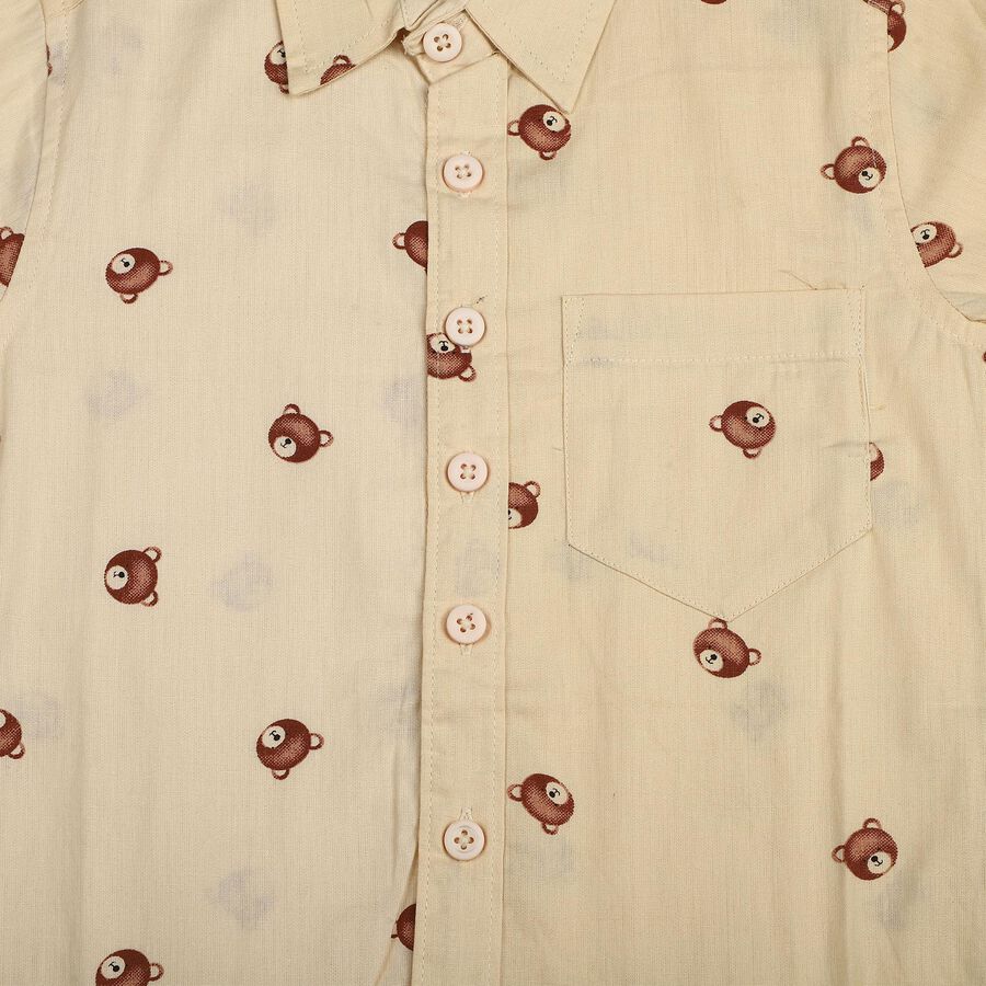 Boys Beige Cotton Long Sleeves Collar Regular Fit Shirt, Beige, large