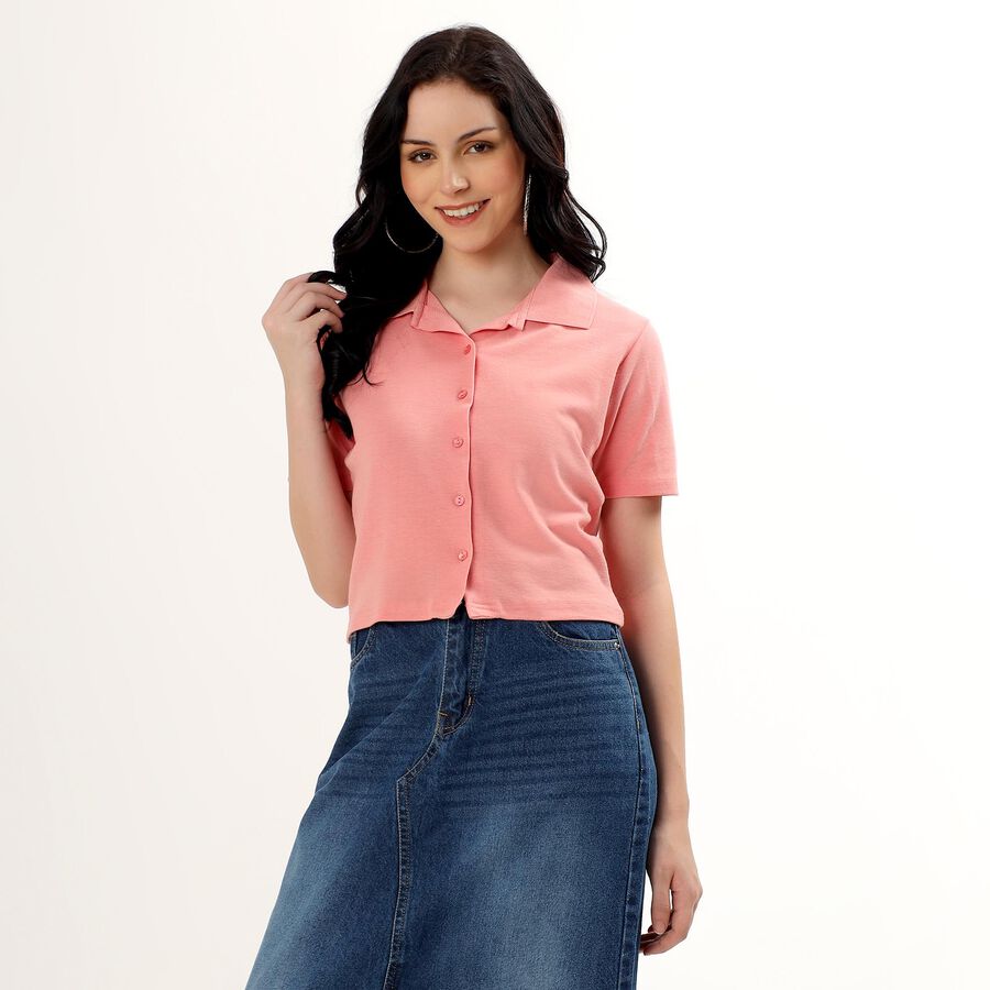 Women's Light Pink Collared Casual Shirt, हल्का गुलाबी, large image number null