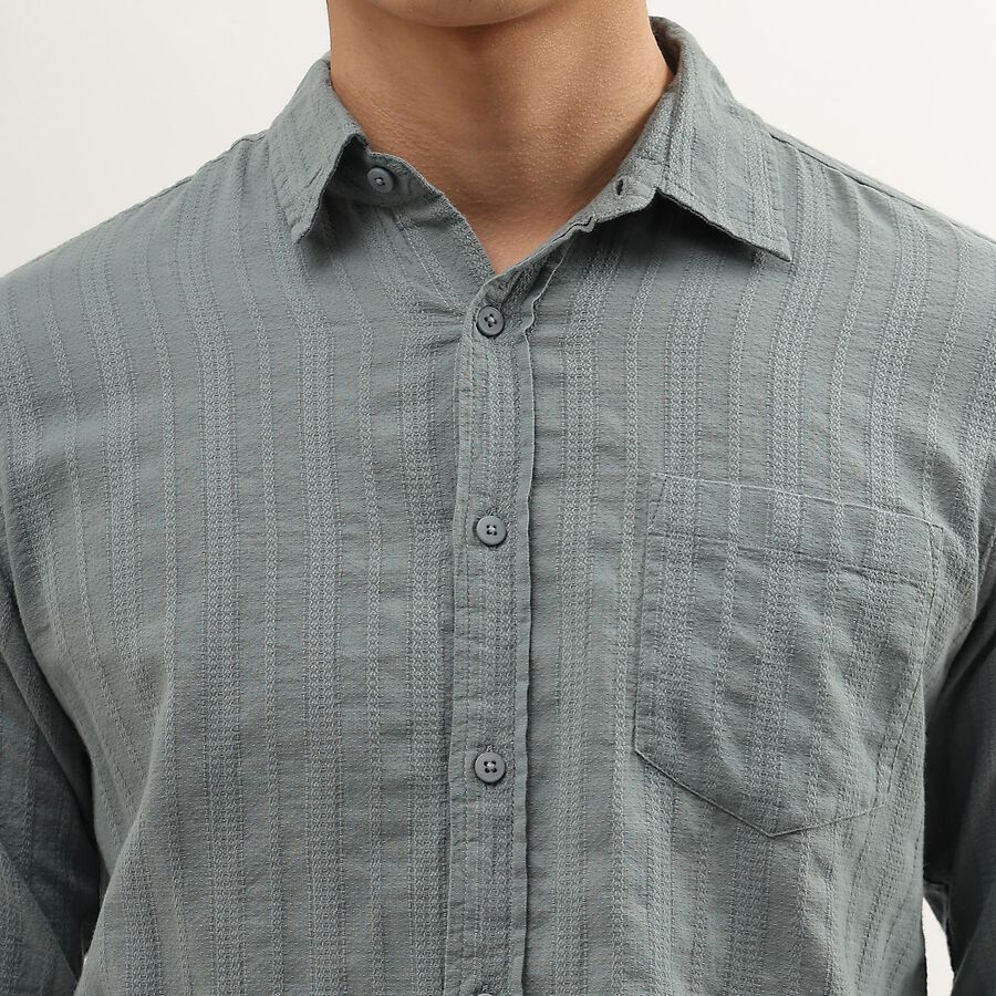 Men's Muted Sage Green Cotton Regular Collar Casual Shirt, Mid Blue, large image number null