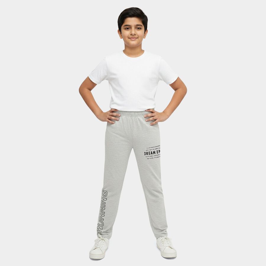 Boys' Ecru Melange Regular Fit Solid Pyjama, एक्रू मिश्रित, large