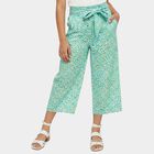 Girls' Navy Blue Regular Fit Floral Printed Capri, Aqua, small