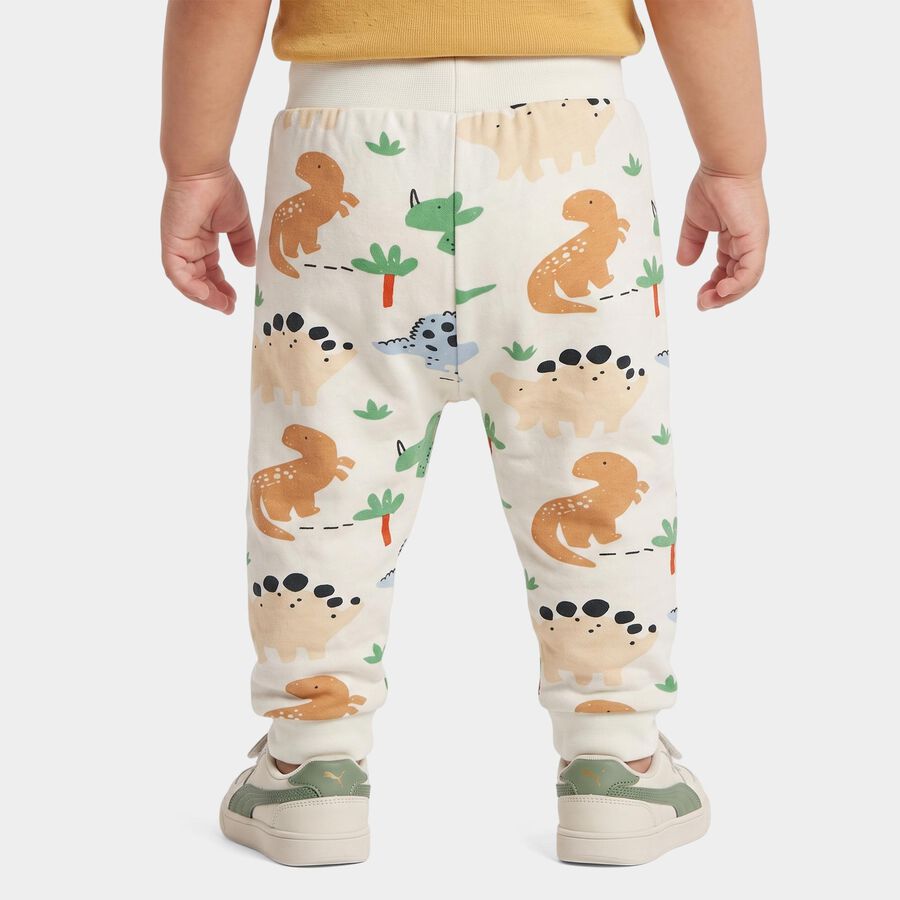 Infants Beige Jogger Fit Dinosaur Printed Cotton Pyjama, गहरा पीला, large